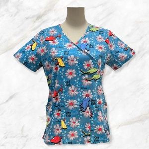 Dr. Seuss | One Fish, Two Fish, Red Fish, Blue Fish Inspired Blue Scrub Top